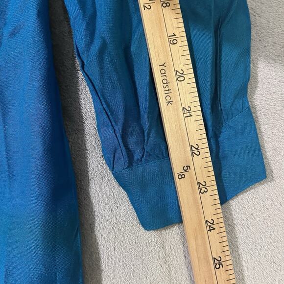 Luv Embroidered Peasant Tunic Shirt Turquoise Blue Women Sz L Boho Aztec - Picture 8 of 10